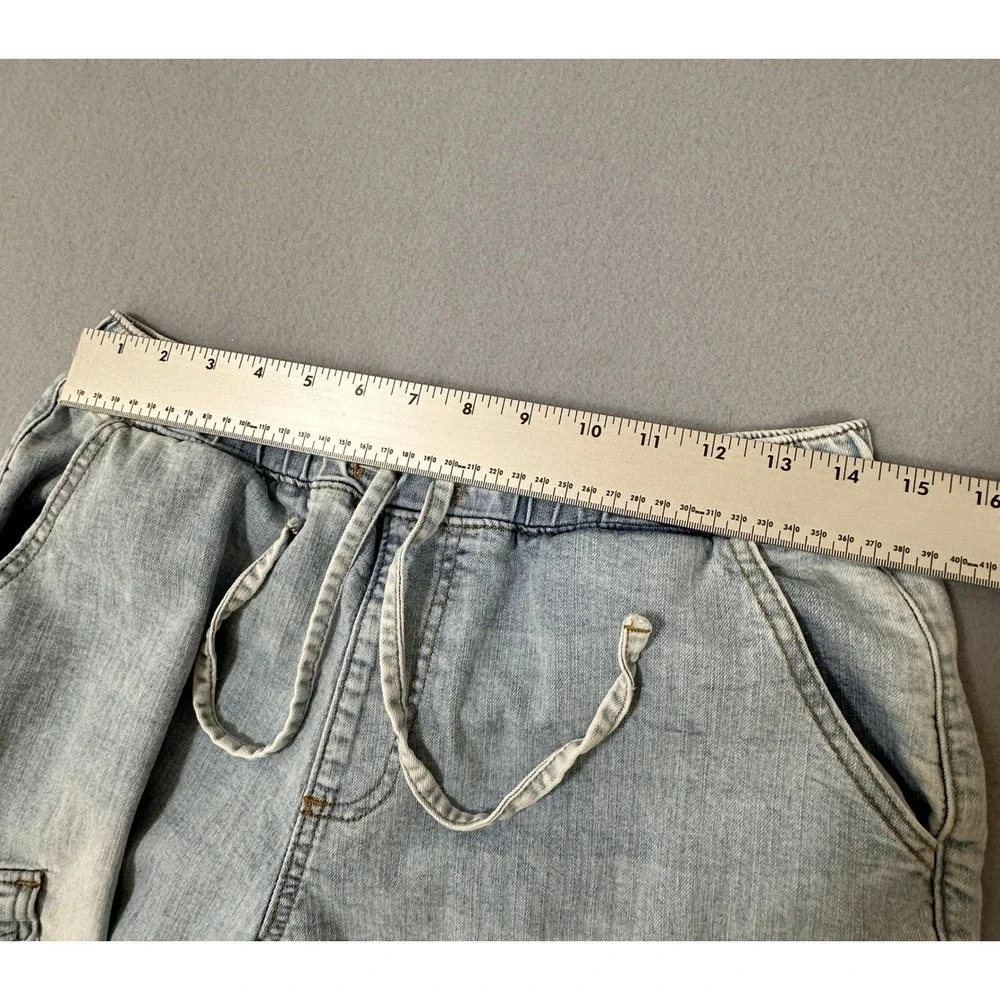 Almost Famous Cargo Denim Joggers‎ Womens Large Light Blue Elastic Waist